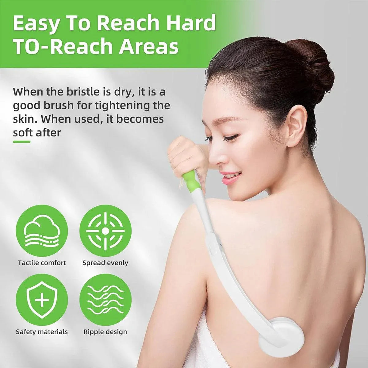 Back Bath Brush with Soft Bristles Curved Handle for Convenient Shower Scrubbing