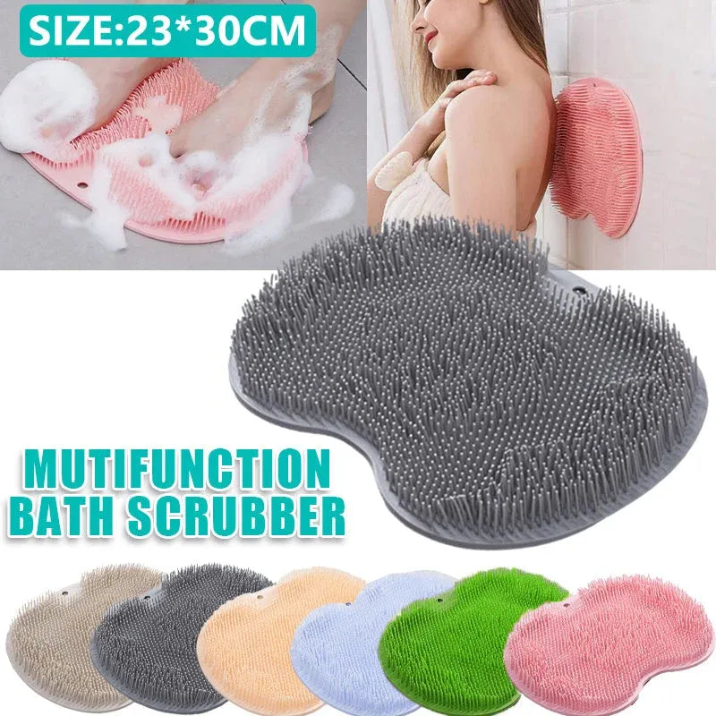 Foot Back Body Scrubber Massager Pad Shower Bath Exfoliating Brush Cleaning Mat - Brown