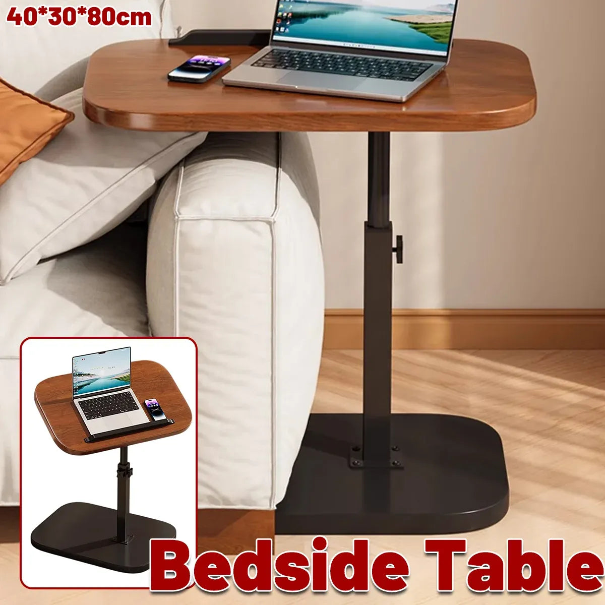 Adjustable Height Coffee Table Nightstand Sturdy Easy to Clean for Home Bedroom