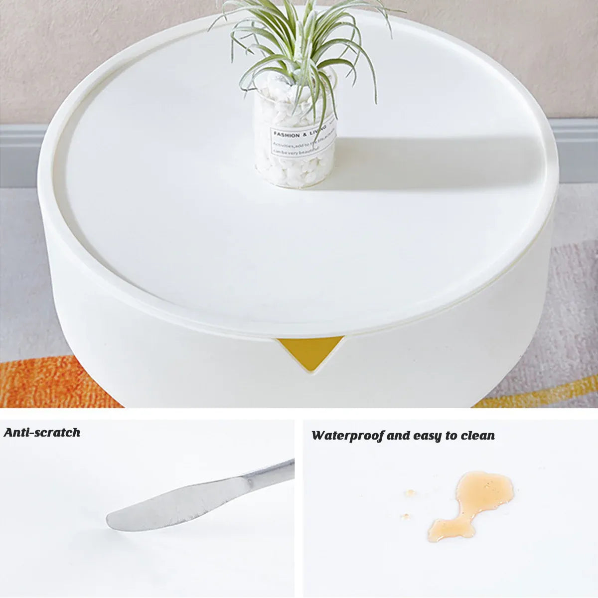 Modern Round Bedside Table with Storage White Small Coffee Side Table 40cm