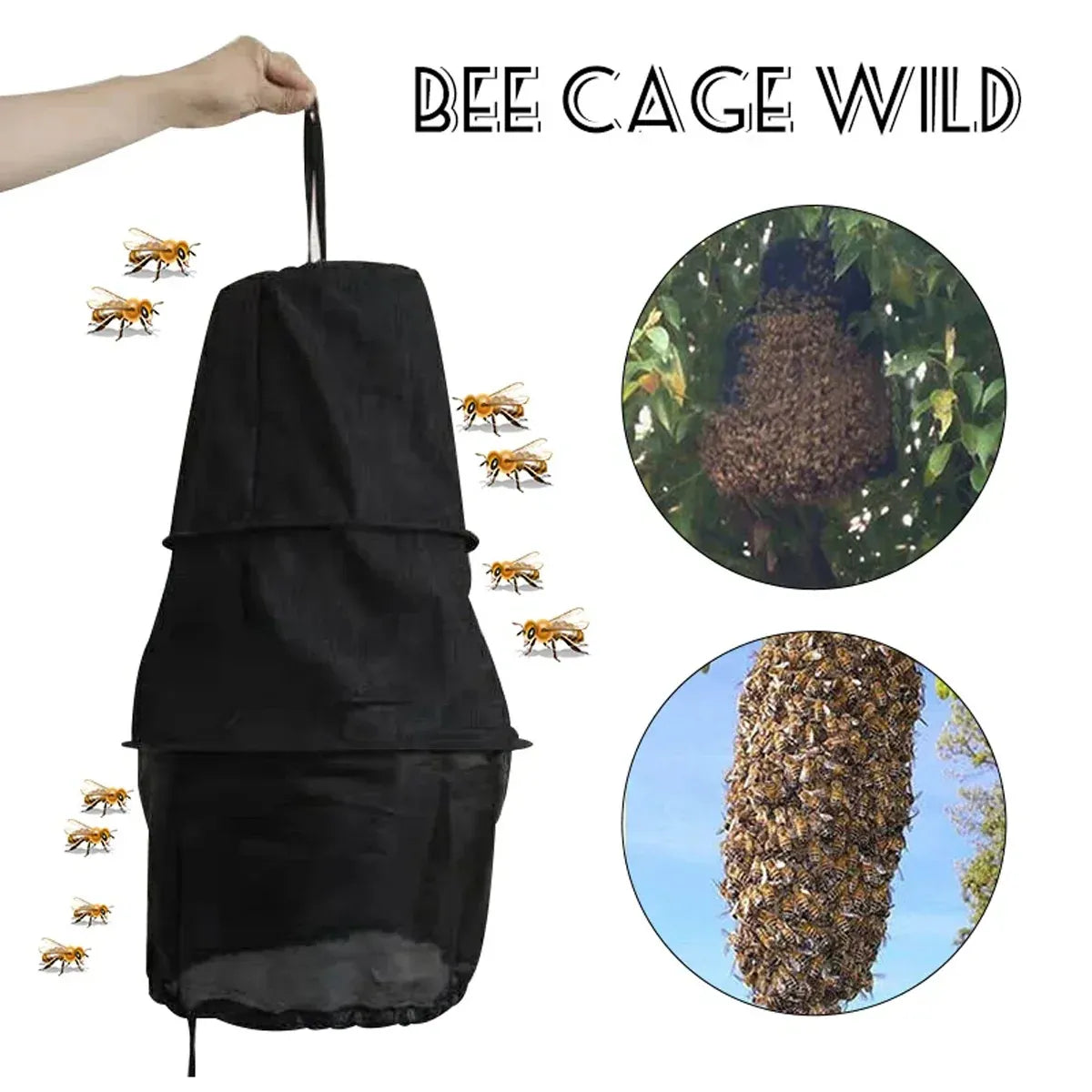 Breathable Bee Swarm Collection Mesh Bag - Black, 50 cm
