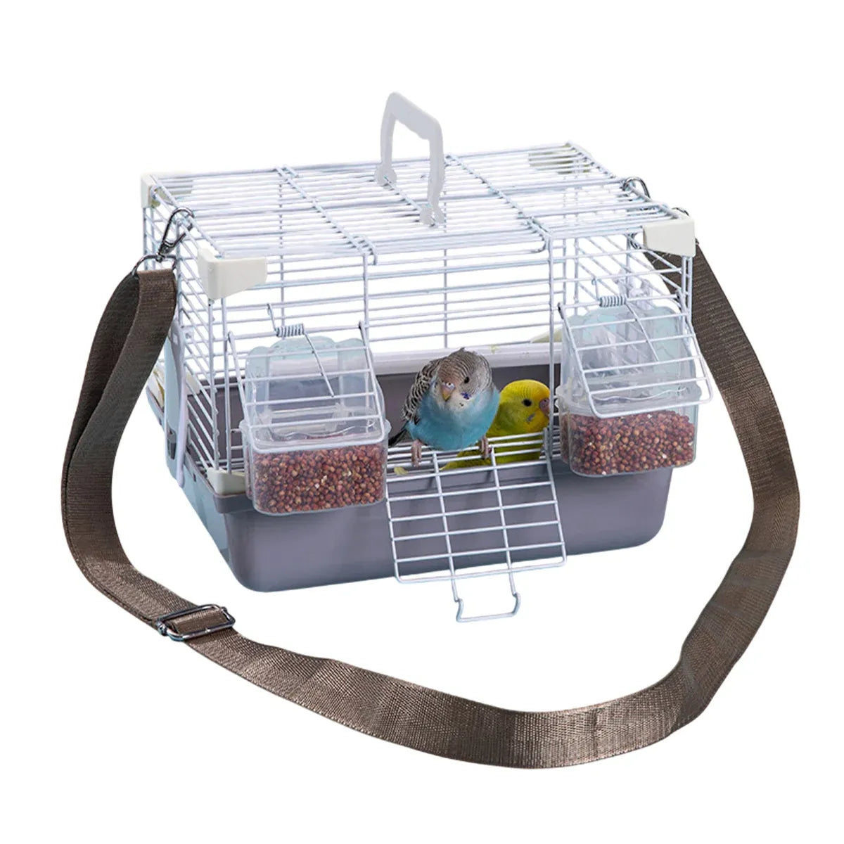 Grey Portable Wire Bird Travel Carrier with Strap & Perch – 27 × 20 × 20 cm – product image 1 of 13