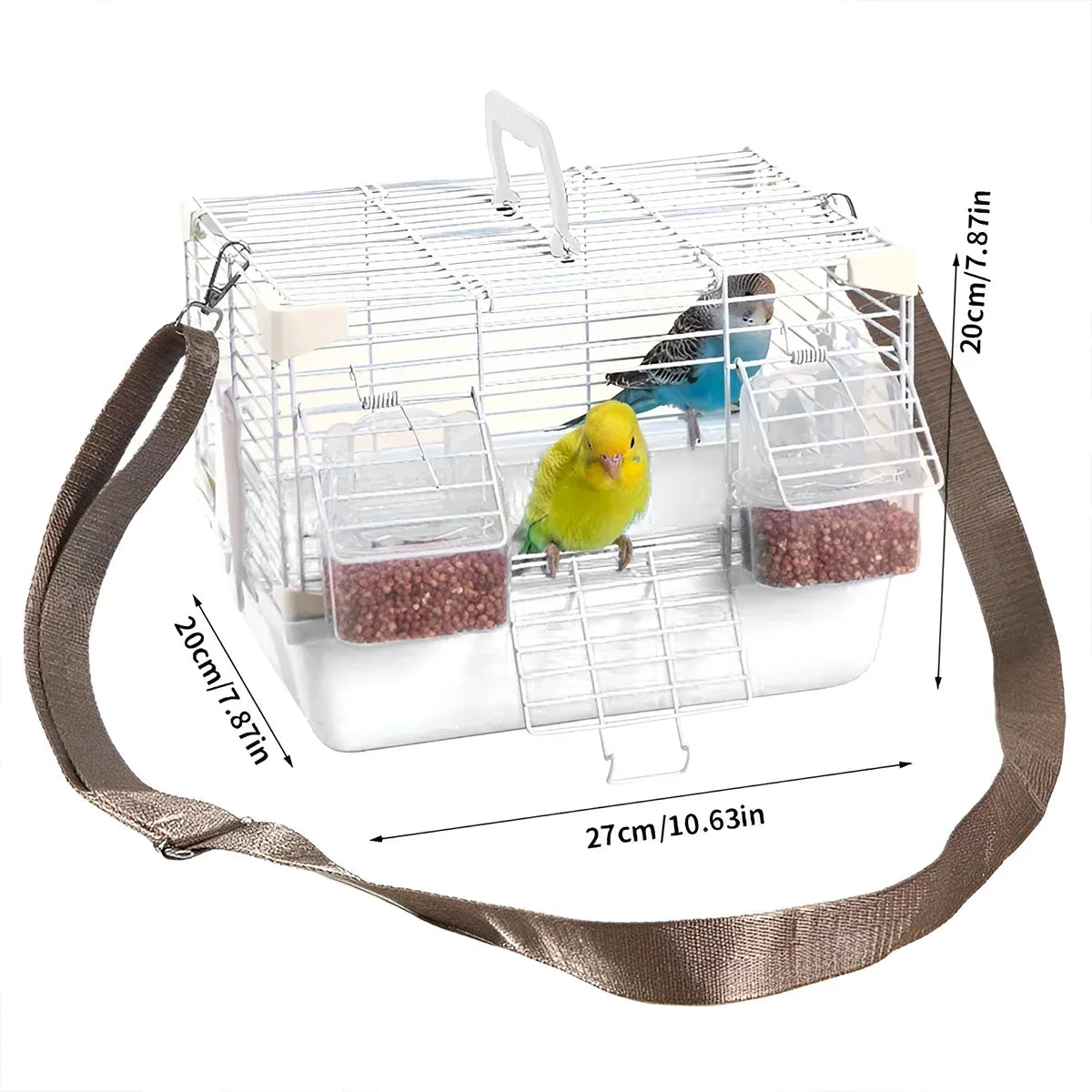 Grey Portable Wire Bird Travel Carrier with Strap & Perch – 27 × 20 × 20 cm – product image 4 of 13