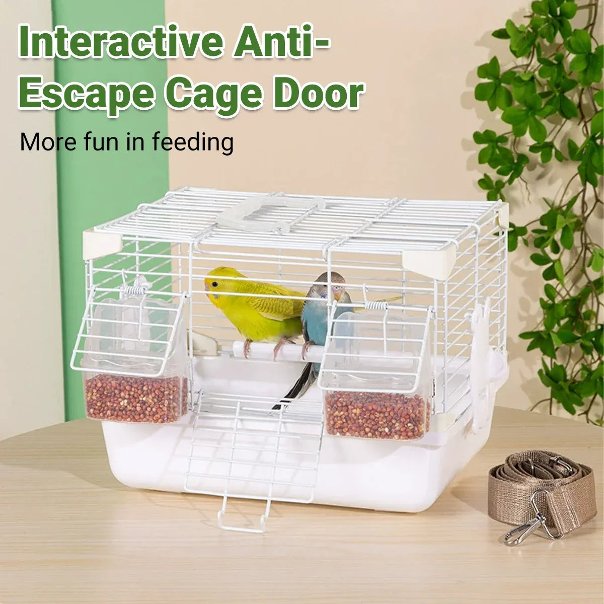 Grey Portable Wire Bird Travel Carrier with Strap & Perch – 27 × 20 × 20 cm – product image 5 of 13