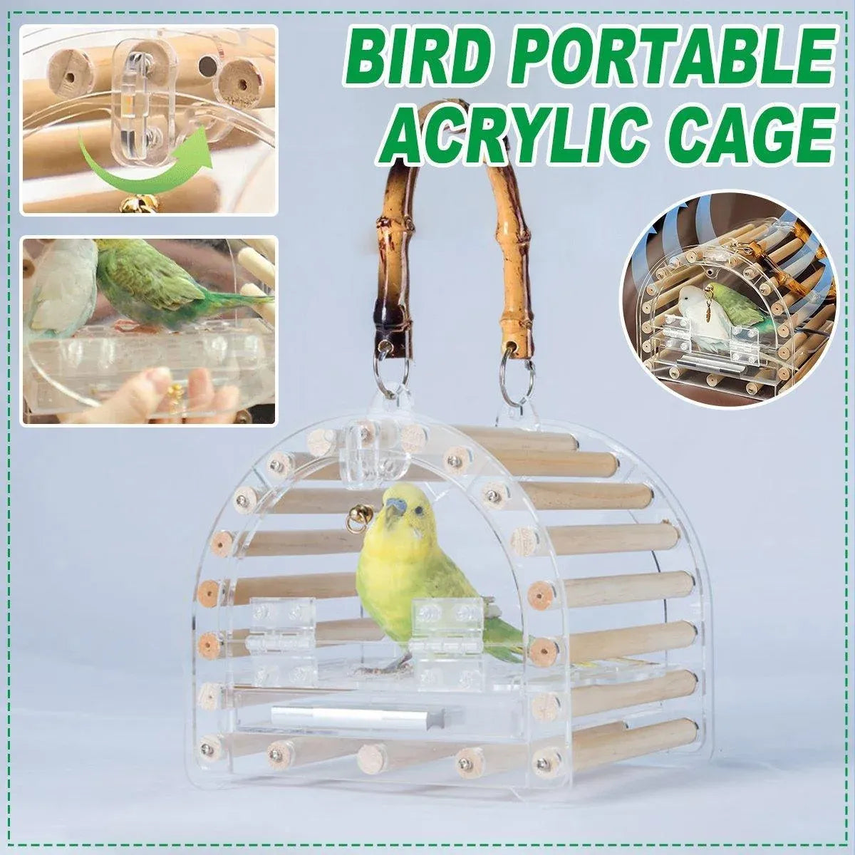 Portable Clear Acrylic Bird Travel Carrier with Perches - Small
