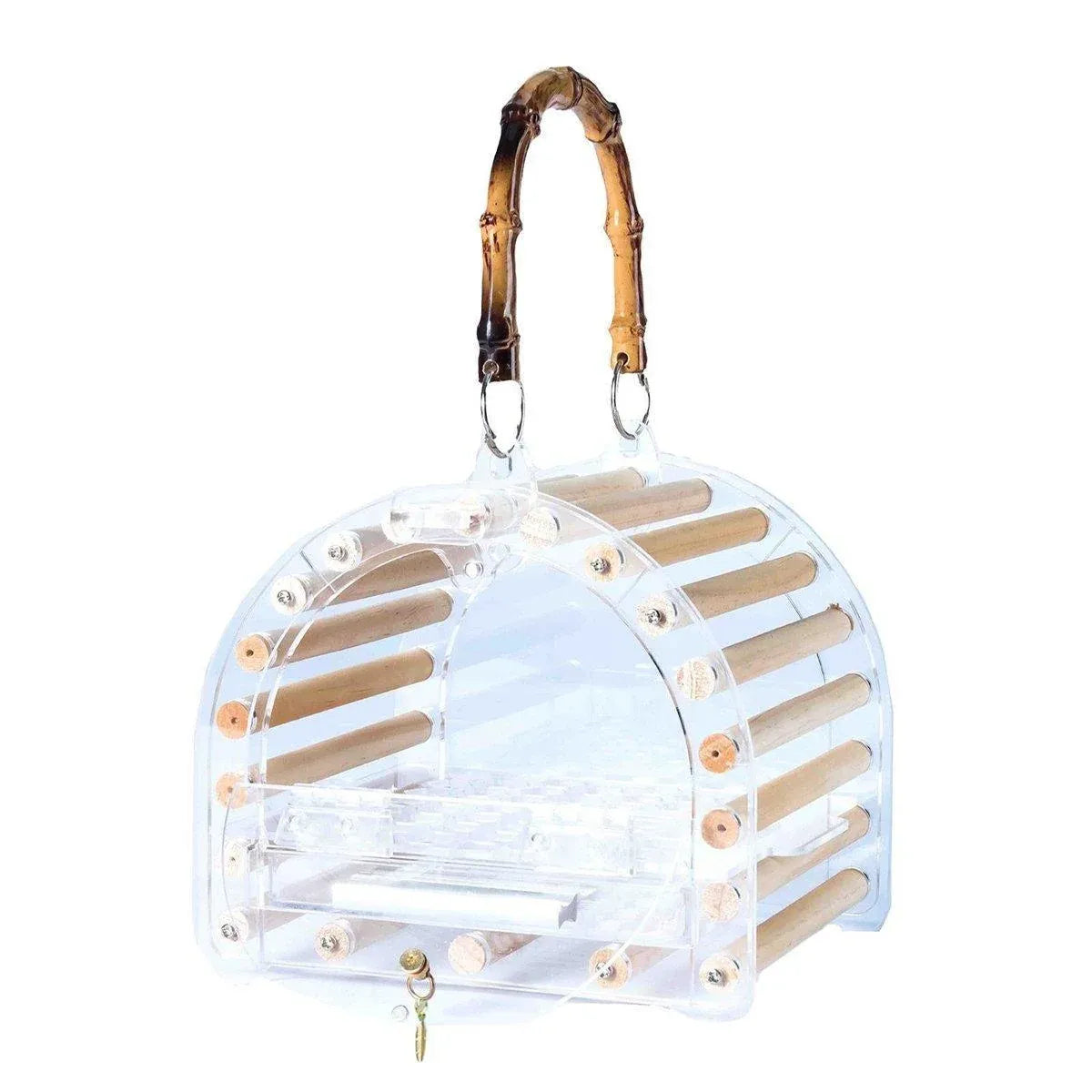 Portable Clear Acrylic Bird Travel Carrier with Perches - Small