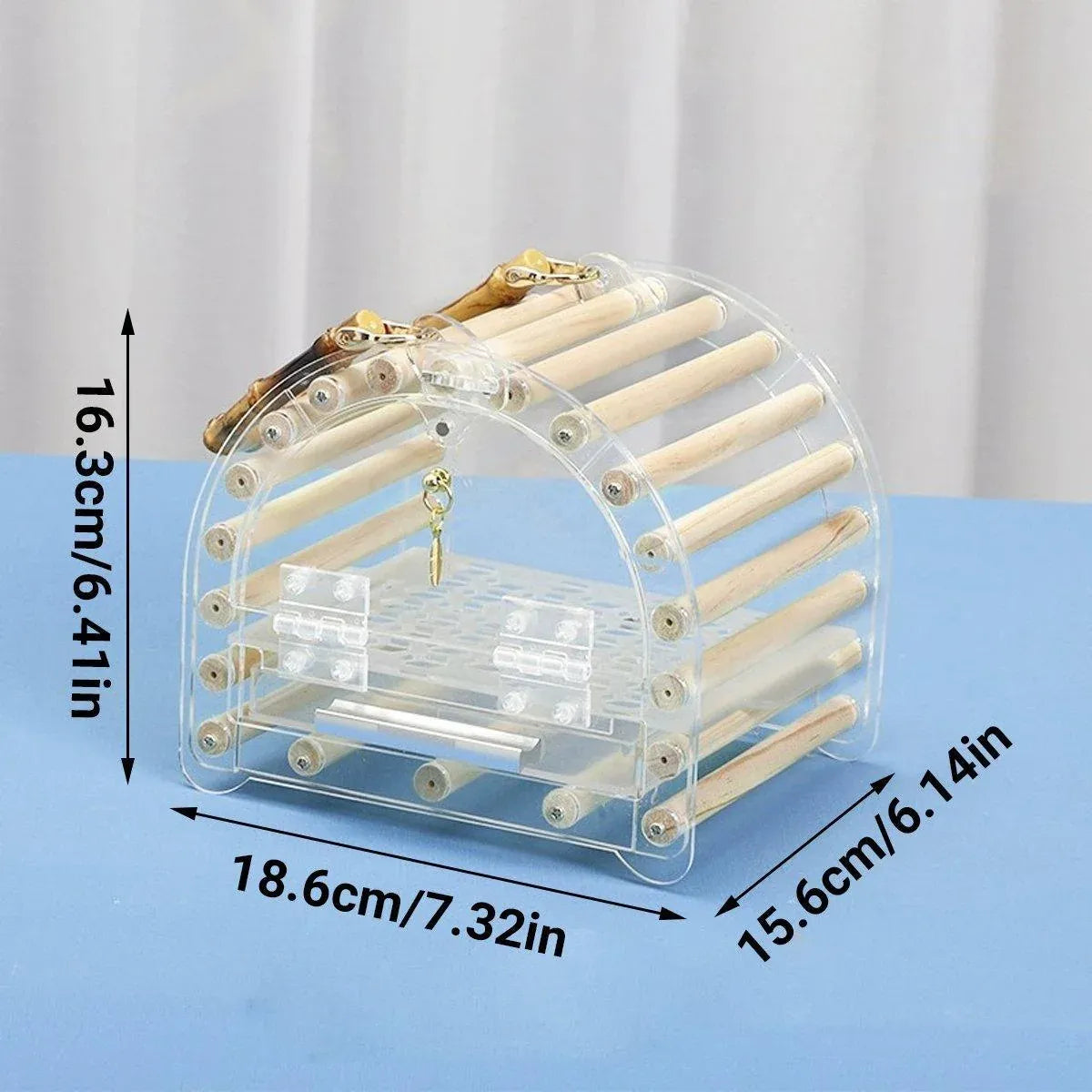 Portable Clear Acrylic Bird Travel Carrier with Perches - Small