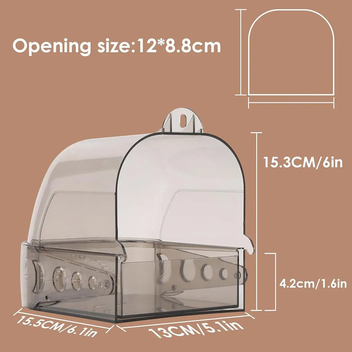 Grey Cage-Mounted Parrot Bath Box – 13 × 15.5 × 15.5 cm – product image 3 of 14