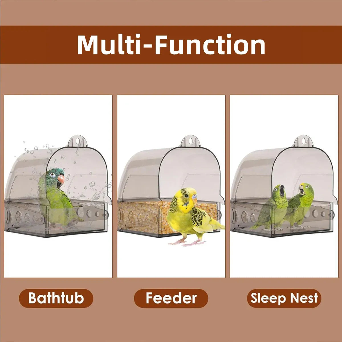 Grey Cage-Mounted Parrot Bath Box – 13 × 15.5 × 15.5 cm – product image 4 of 14
