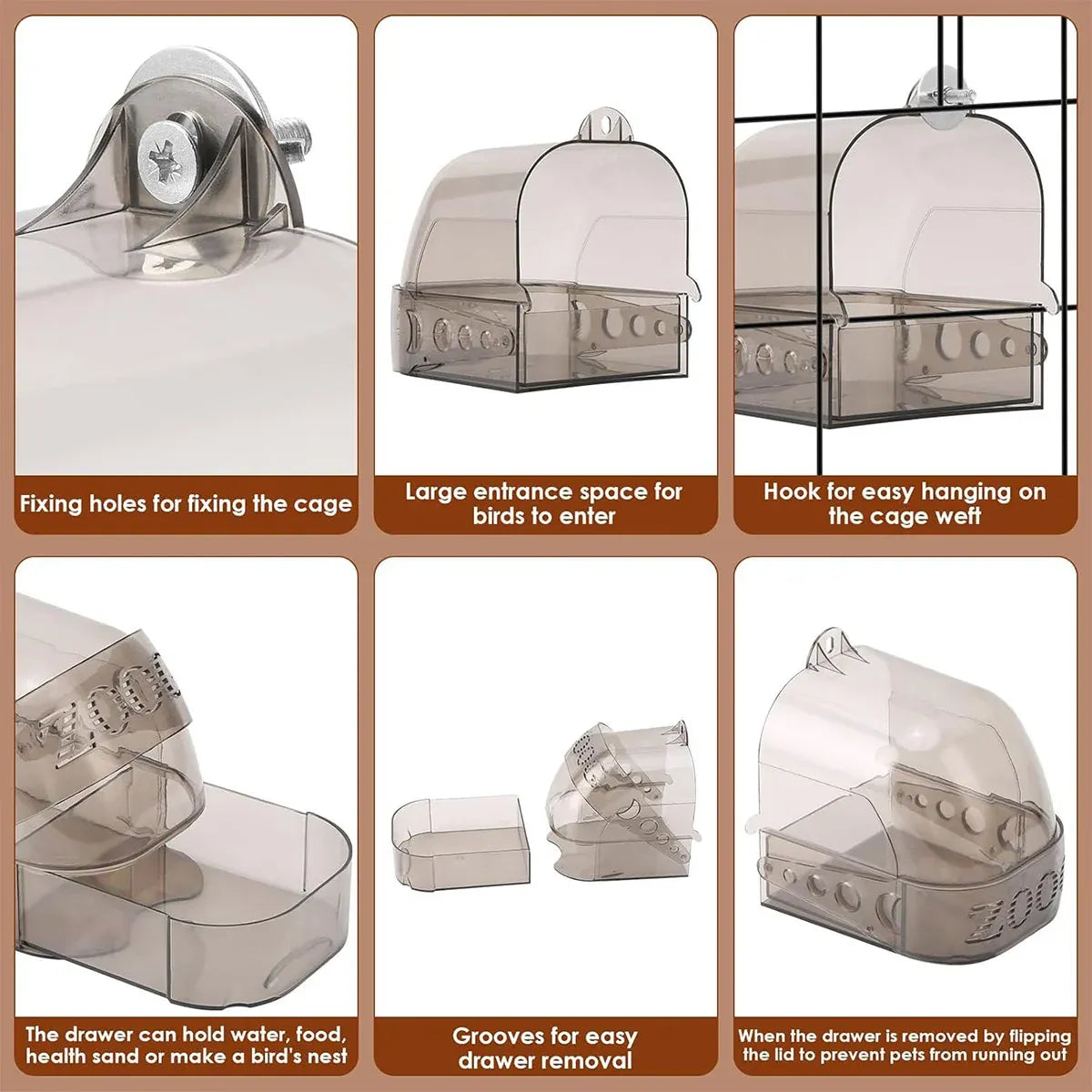 Grey Cage-Mounted Parrot Bath Box – 13 × 15.5 × 15.5 cm – product image 5 of 14