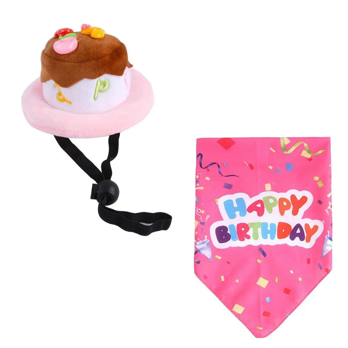 Pet Birthday Cake Hat & Bandana Costume Set - Pink, 2 Pieces