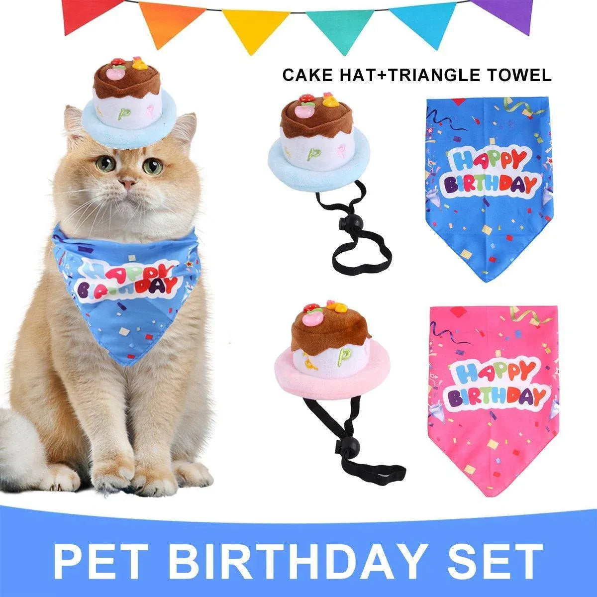 Pet Birthday Cake Hat & Bandana Costume Set - Pink, 2 Pieces