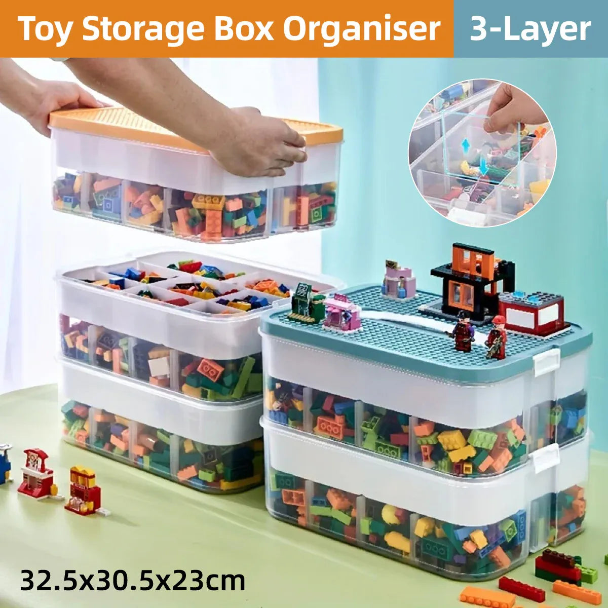 3Layer Storage Box Large Capacity Toy Organizer Building Block Storage Container - Yellow — product image 2