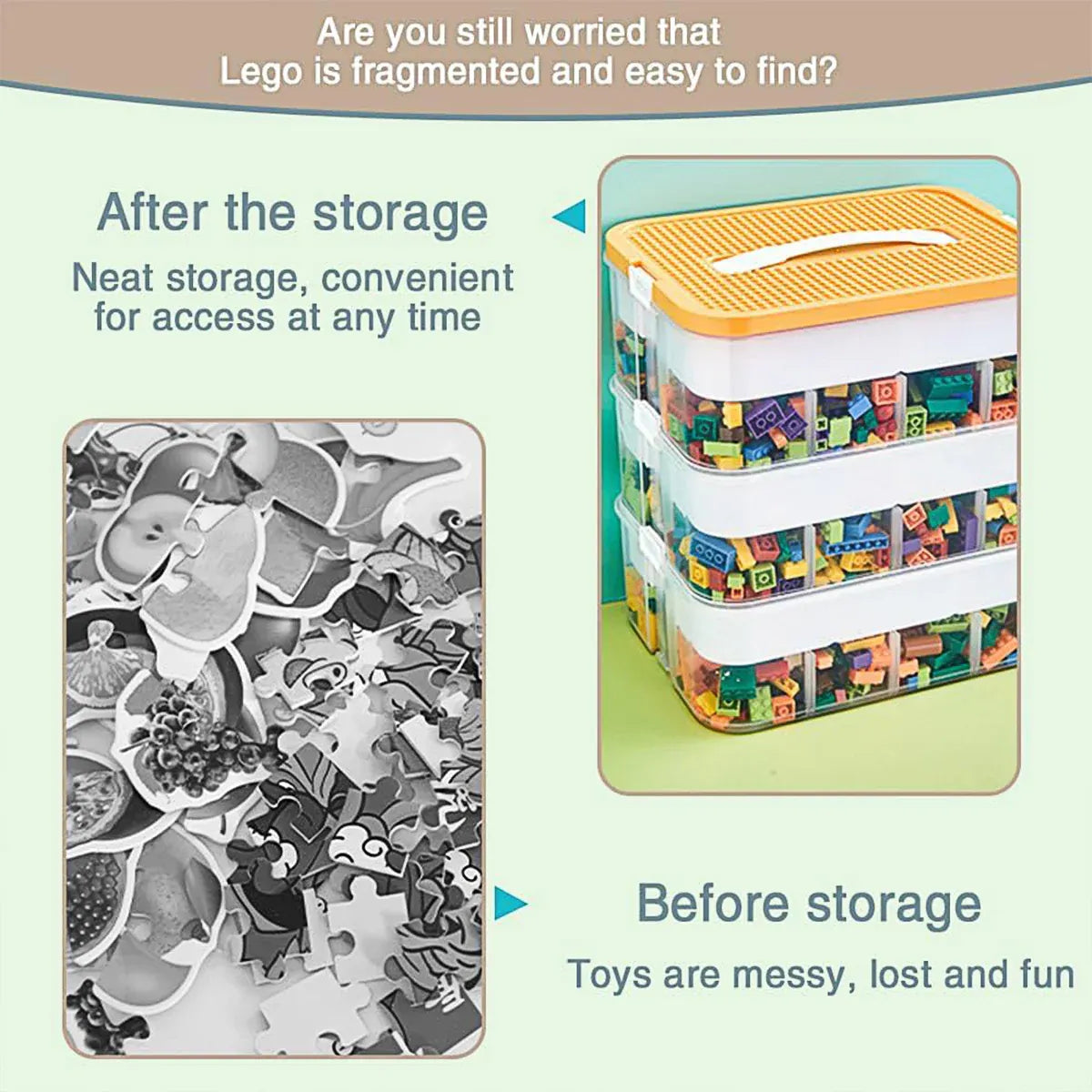 3Layer Storage Box Large Capacity Toy Organizer Building Block Storage Container - Yellow — product image 6