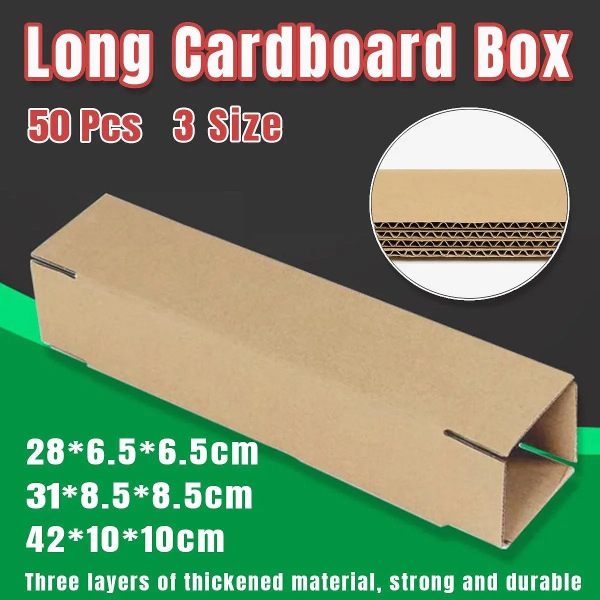 50pcs Long Strip Carton Flat Square Durable Shipping Boxes for Packaging Storage - 6.5cm x 6.5cm x 28cm — product photo 15