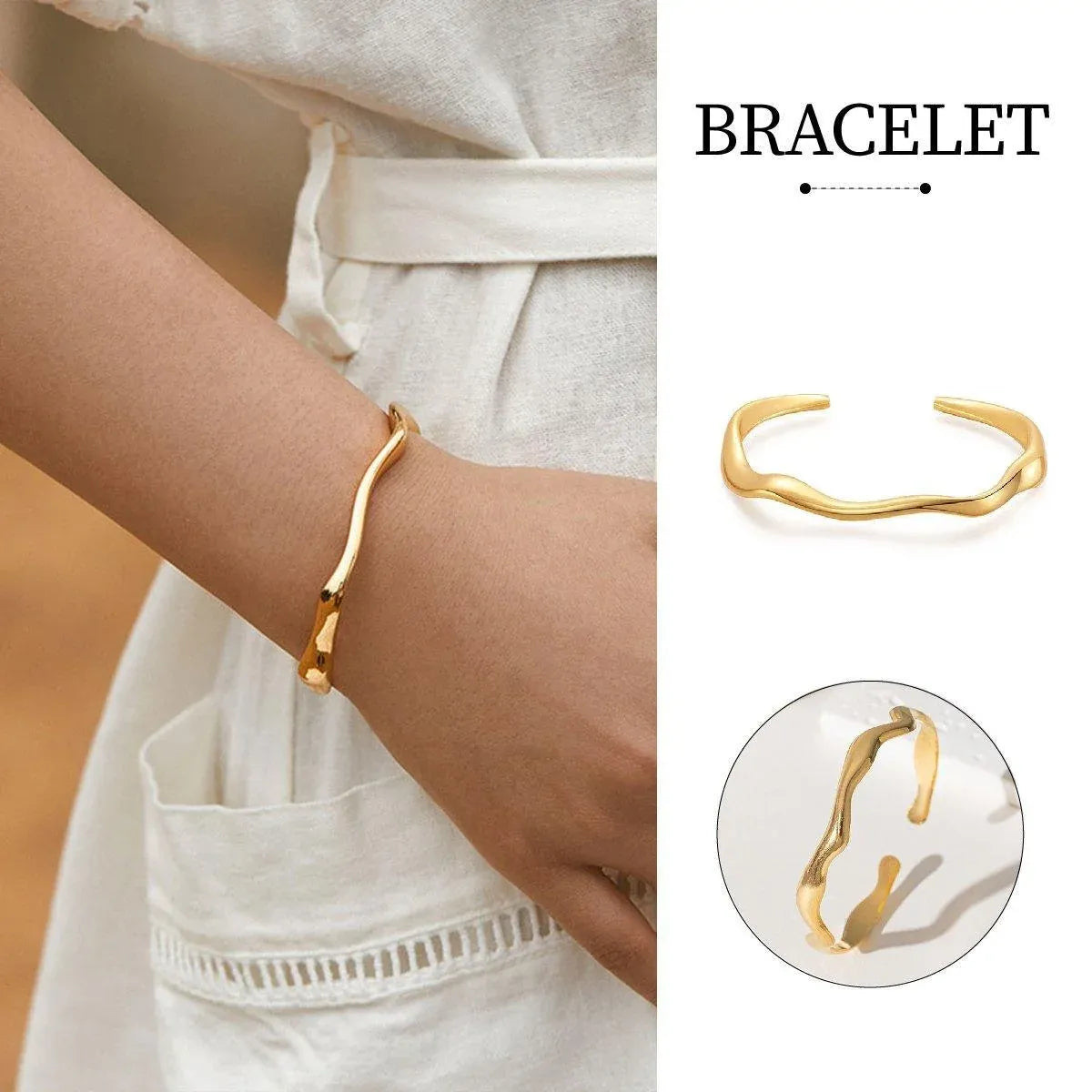 1-Piece Gold-Tone Wavy Open Cuff Bracelet — product photo 1 of 13