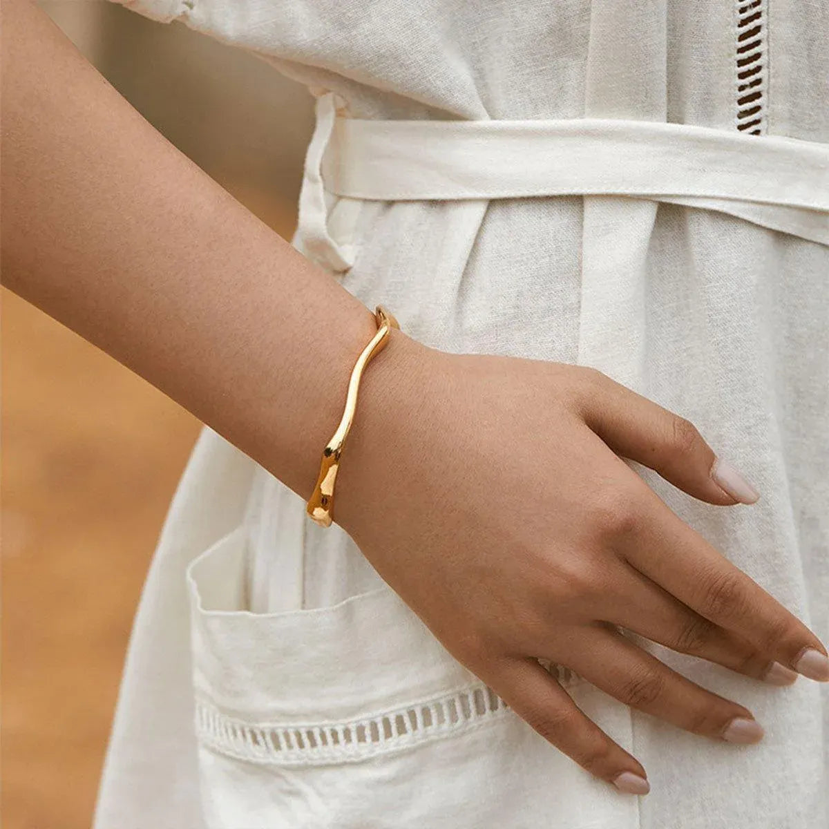1-Piece Gold-Tone Wavy Open Cuff Bracelet — product photo 4 of 13