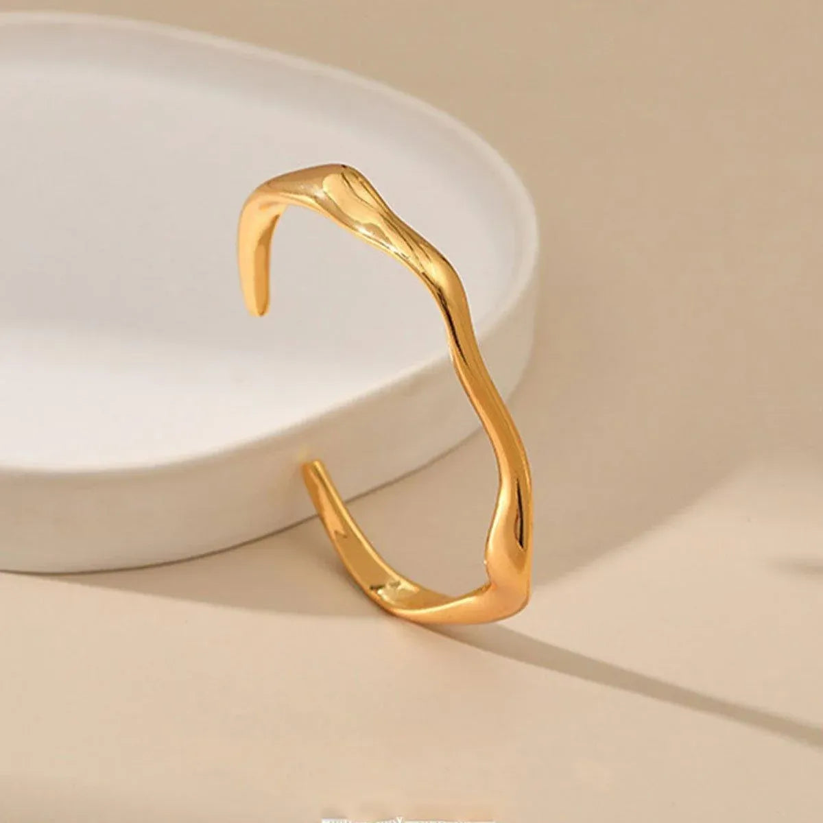 1-Piece Gold-Tone Wavy Open Cuff Bracelet — product photo 5 of 13