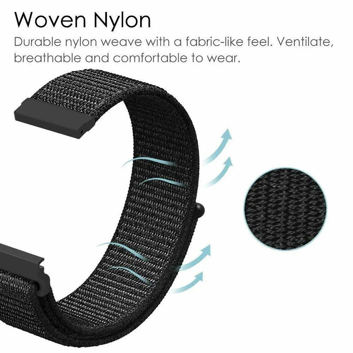20mm Nylon Braided Sport Loop Velcro Watch Band Strap Compatible Replacement - Red-Black