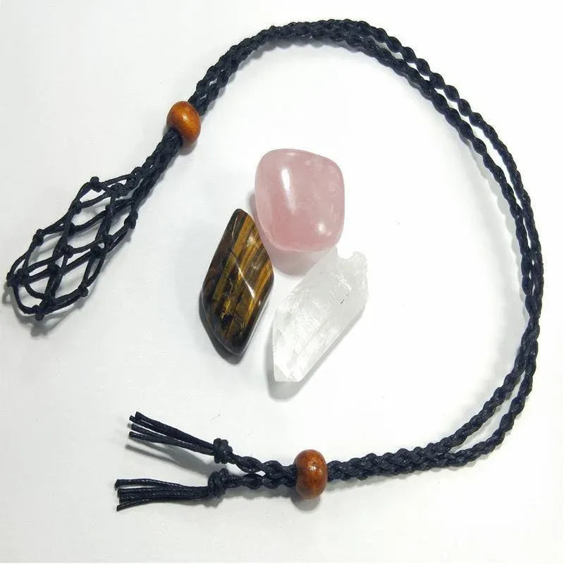 L Size Empty Stone Holder Necklace Crystal Quartz Gemstone Cage Rope Cord Pendant DIY - Brown