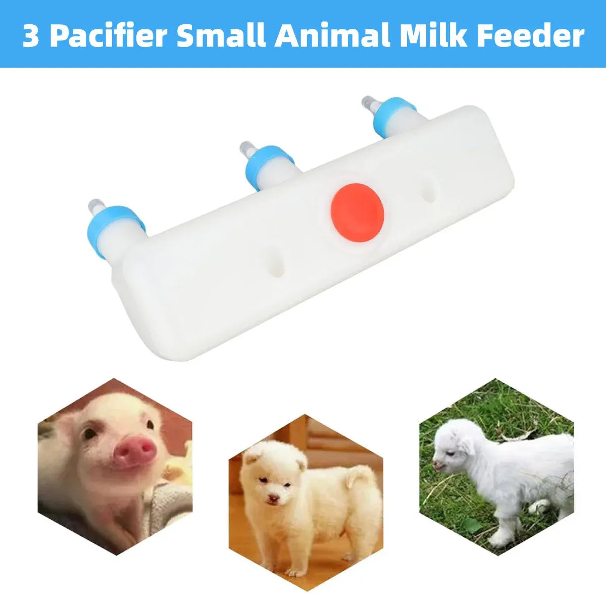Triple-Teat Livestock Nursing Feeding Bottle - White & Blue, 35 cm