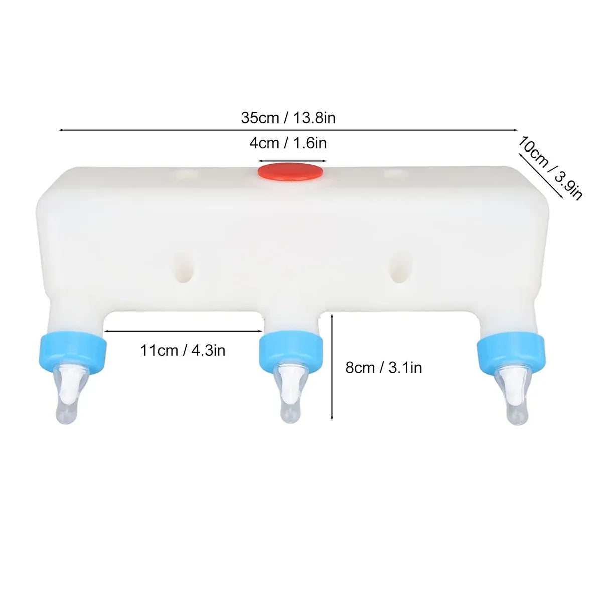 Triple-Teat Livestock Nursing Feeding Bottle - White & Blue, 35 cm