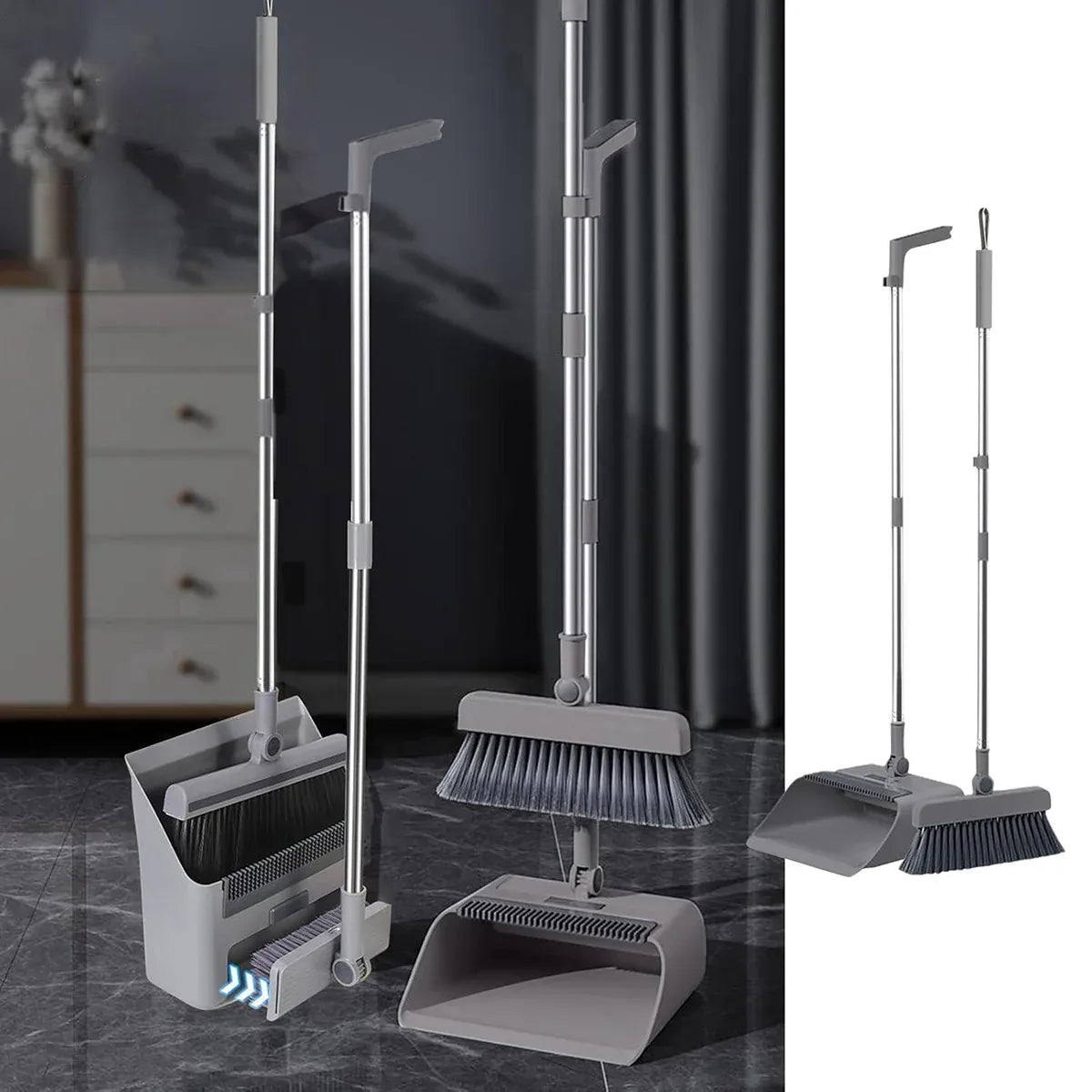 3 in1 Broom Set for Winnowing Brushing Handheld Cleaning Tool Home Kitchen Floor - Grey — product photo 12