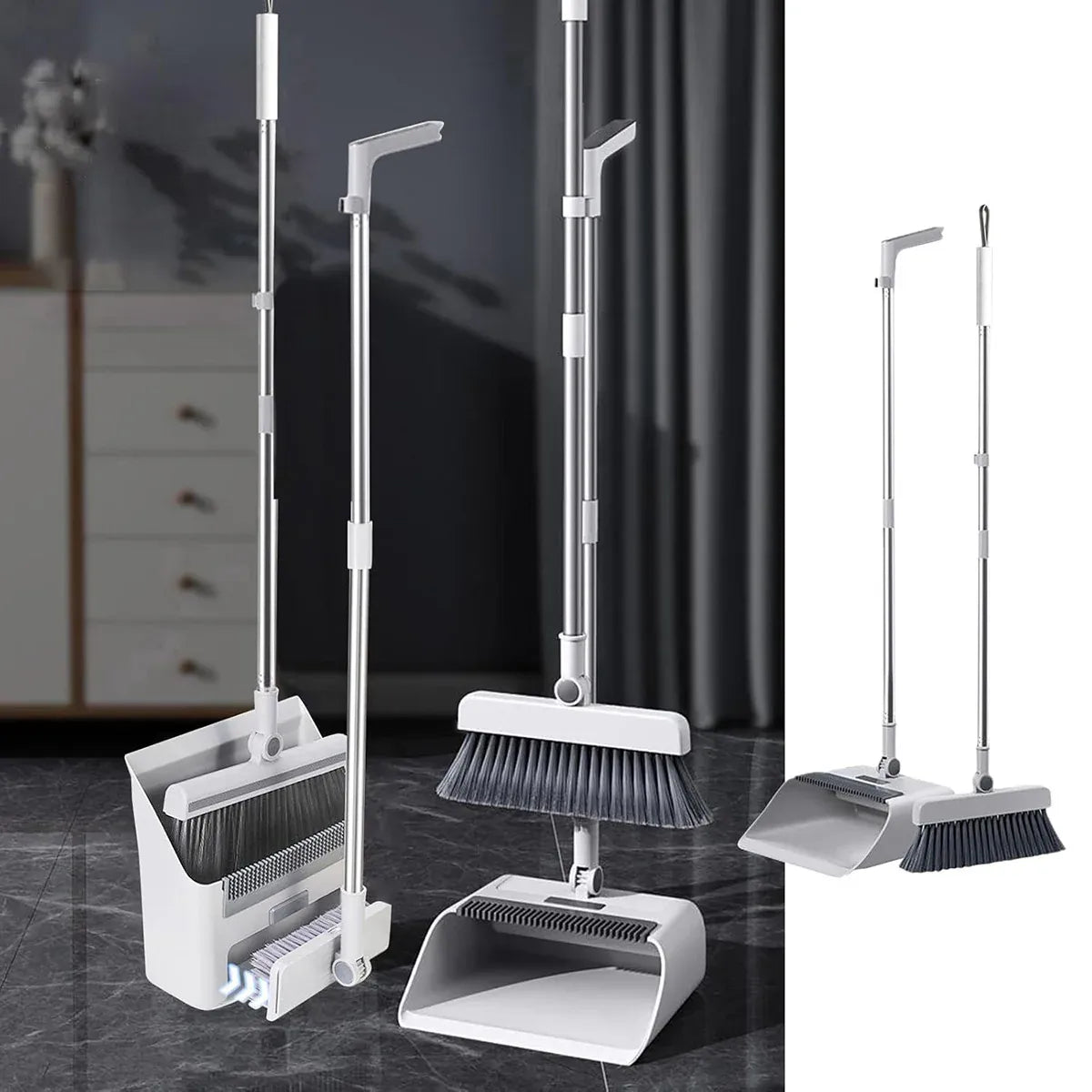 3 in1 Broom Set for Winnowing Brushing Handheld Cleaning Tool Home Kitchen Floor - Grey — product photo 14