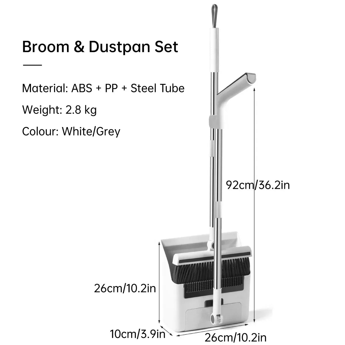 3 in1 Broom Set for Winnowing Brushing Handheld Cleaning Tool Home Kitchen Floor - White — product photo 4