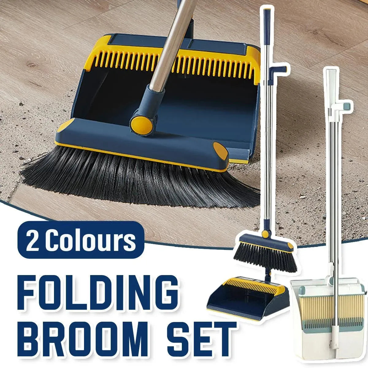 Folding Broom Dustpan Set Rotating Household Sweeping Hair Removal Cleaning Tool - White — product photo 2