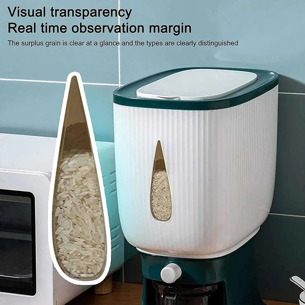 10kg Rice Storage Bucket Household Metering Rice Container Large Capacity - Grey — product photo 5