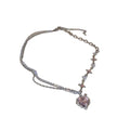 Fashion Creative Steel Heart Pendant Necklace Clavicle Chain Women Jewelry Gift - Pink
