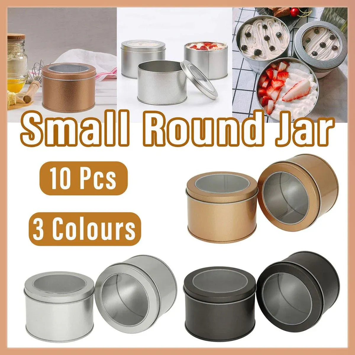 10pcs Open Window Cake Tin Box Bakery Biscuit Packaging Storage Tin Box Set - Gold — product photo 2