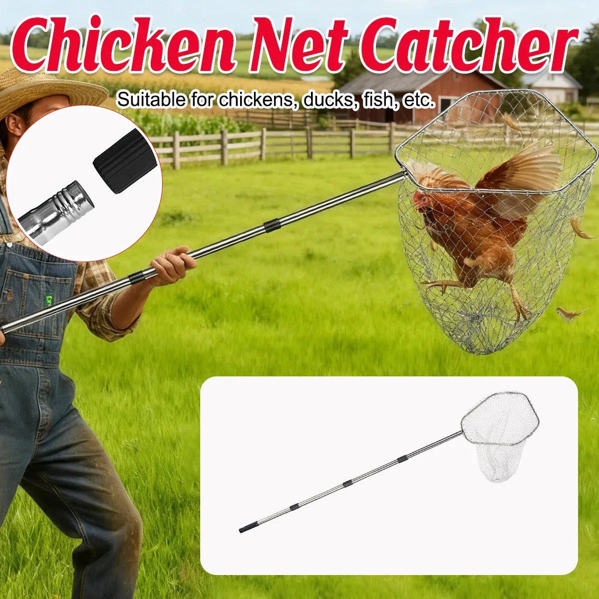 Poultry Catching Net & Hook Set for Farm Use