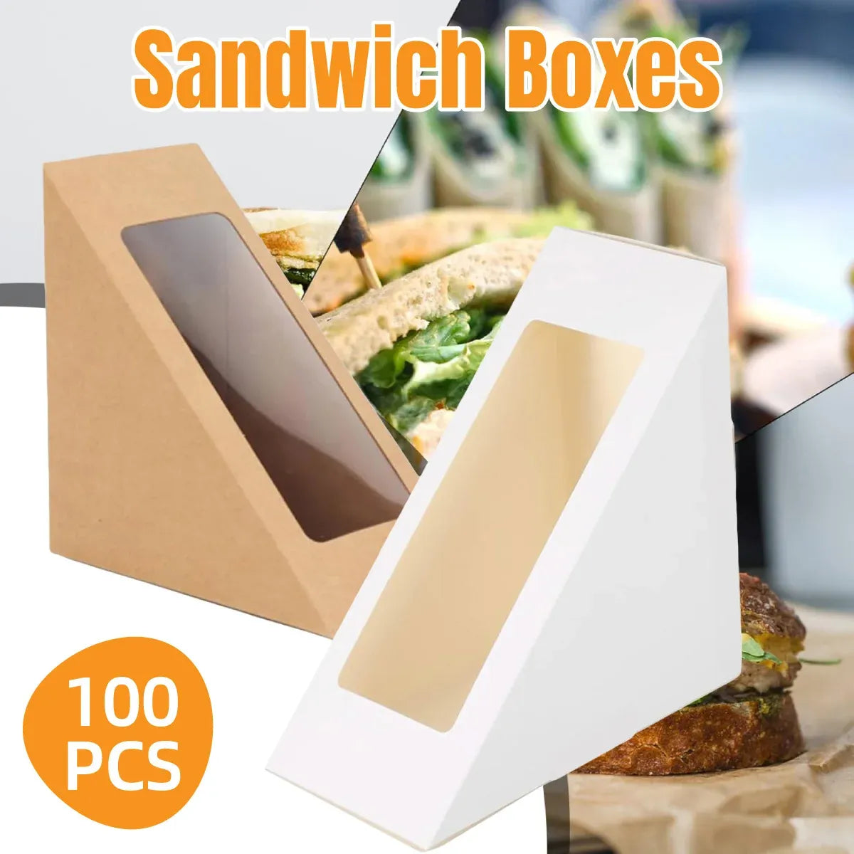 100PCS Sandwich Wedge Box Triangle Paper Container Cupcake Cake Box with Window - Cowhide — product photo 2