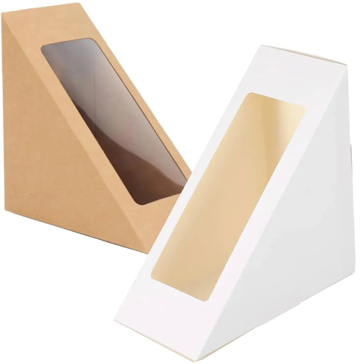 100PCS Sandwich Wedge Box Triangle Paper Container Cupcake Cake Box with Window - Cowhide — product photo 3
