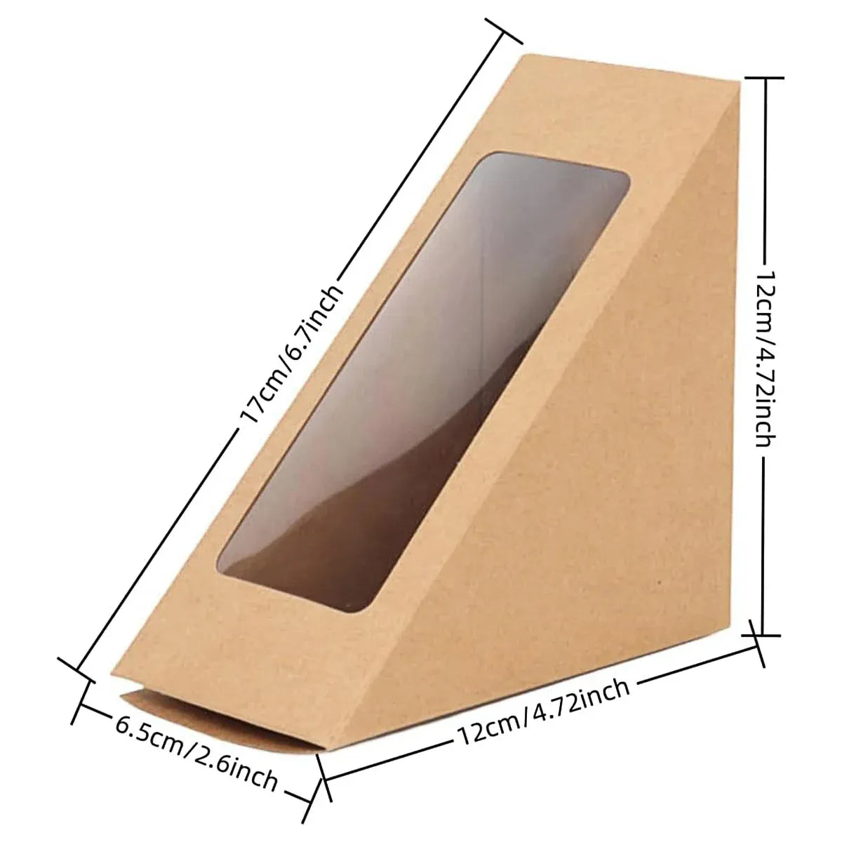 100PCS Sandwich Wedge Box Triangle Paper Container Cupcake Cake Box with Window - Cowhide — product photo 4