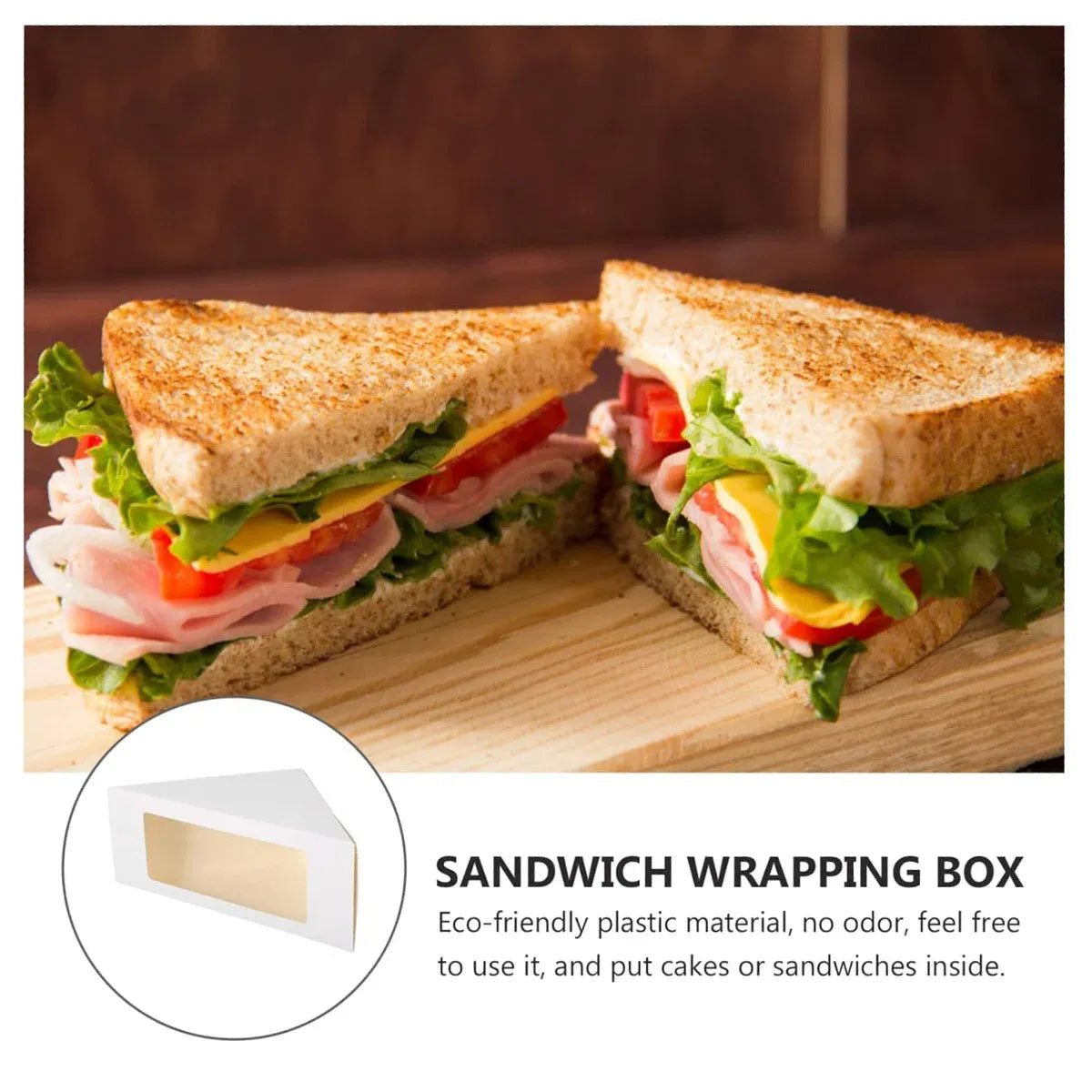 100PCS Sandwich Wedge Box Triangle Paper Container Cupcake Cake Box with Window - Cowhide — product photo 7