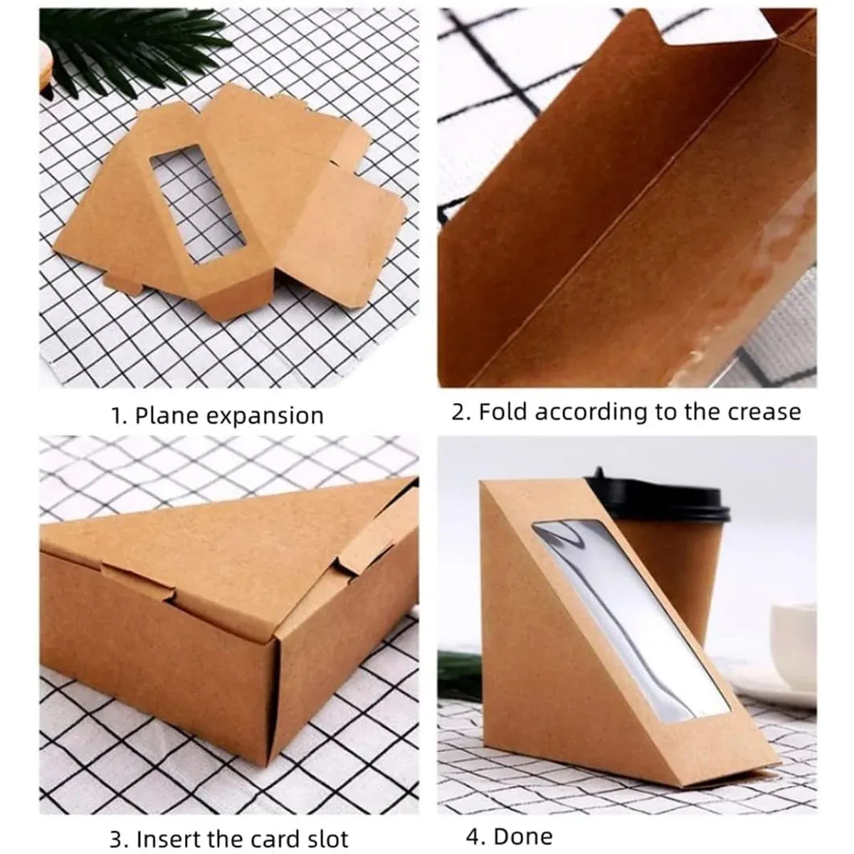 100PCS Sandwich Wedge Box Triangle Paper Container Cupcake Cake Box with Window - Cowhide — product photo 9