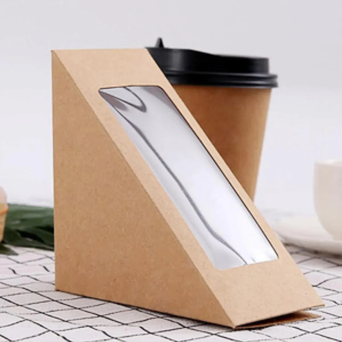 100PCS Sandwich Wedge Box Triangle Paper Container Cupcake Cake Box with Window - Cowhide — product photo 10