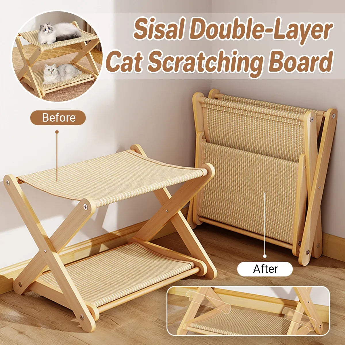 Foldable Double-Layer Sisal Cat Scratching Board - product photo 1 of 13