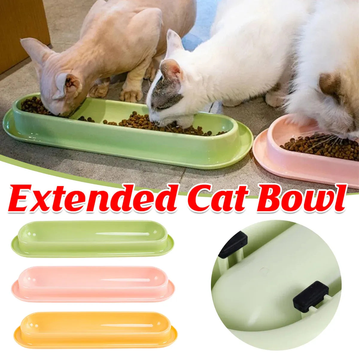 Extended Plastic Cat Feeding Bowl - Green, 40.5 cm