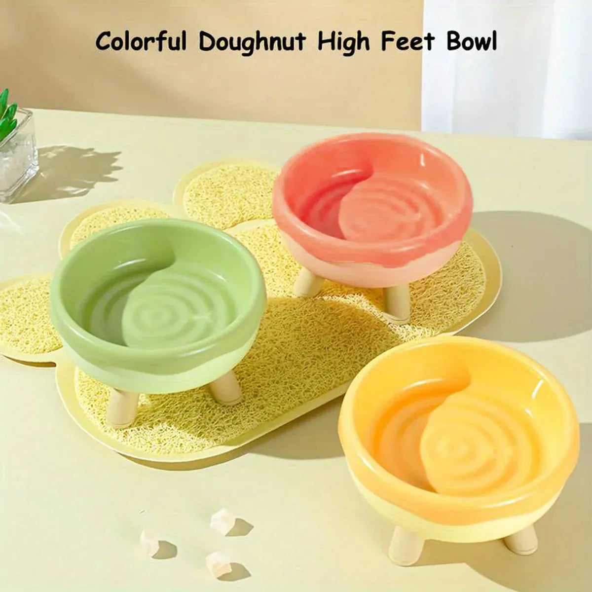 Raised Donut-Style Cat Food & Water Bowl - Green, 14.3 cm