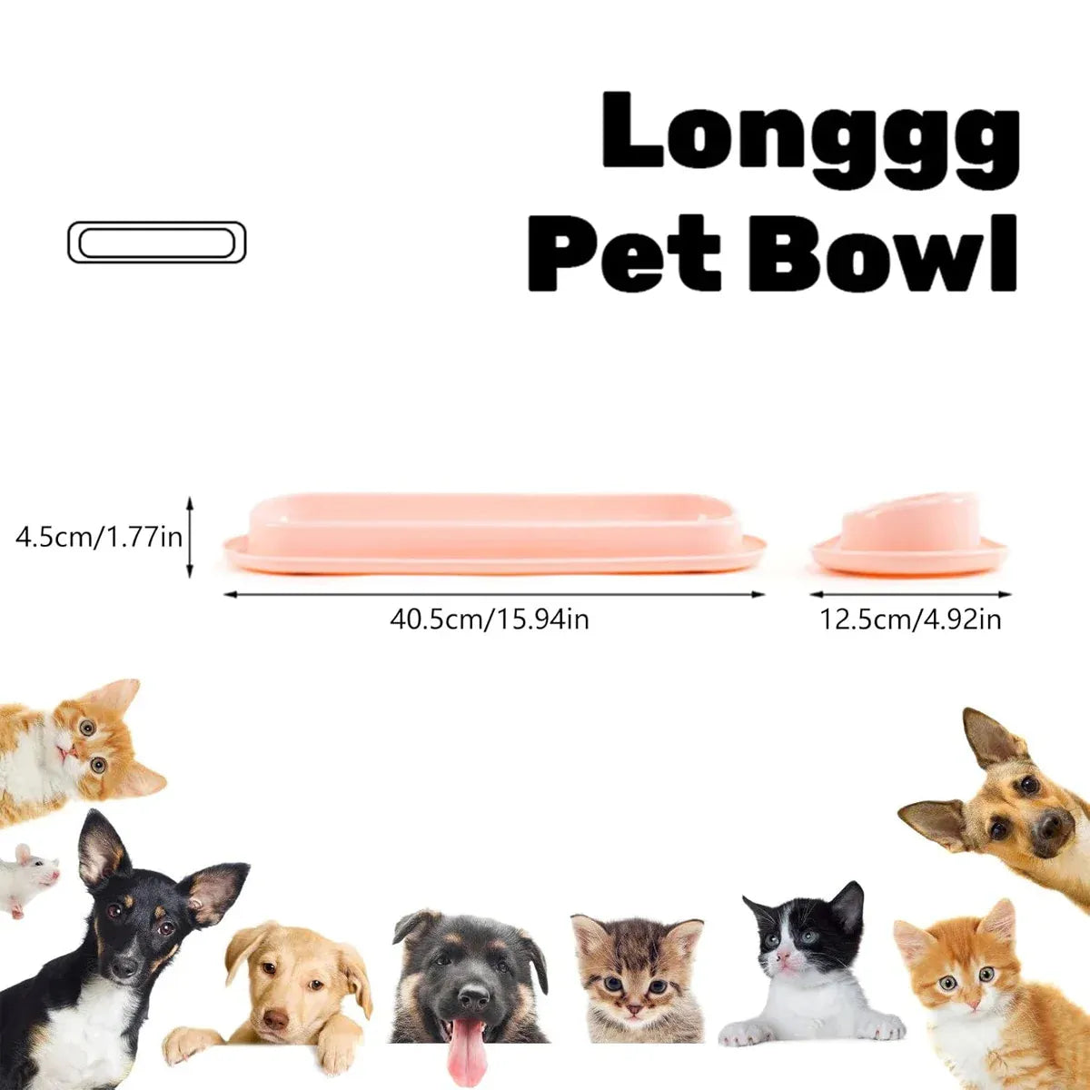 Pink Extended Plastic Cat Feeding Bowl - 40.5 × 12.5 × 4.5 cm - product photo 4 of 15