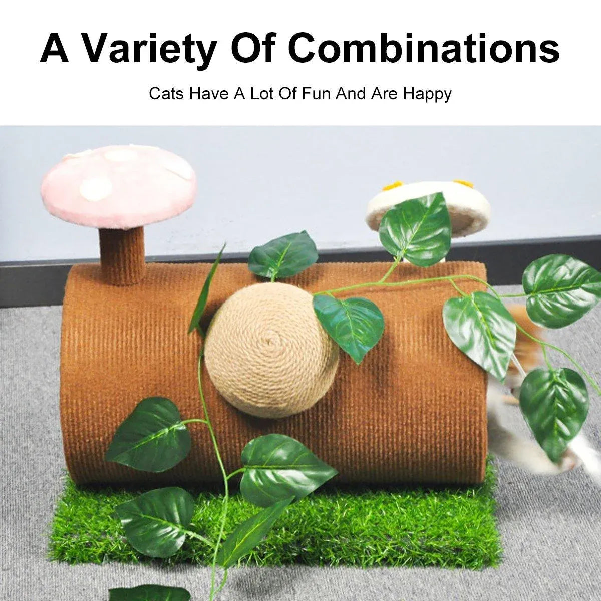 Cat Scratching Tunnel with Hanging Mouse Toy - 43 × 34 × 22 cm