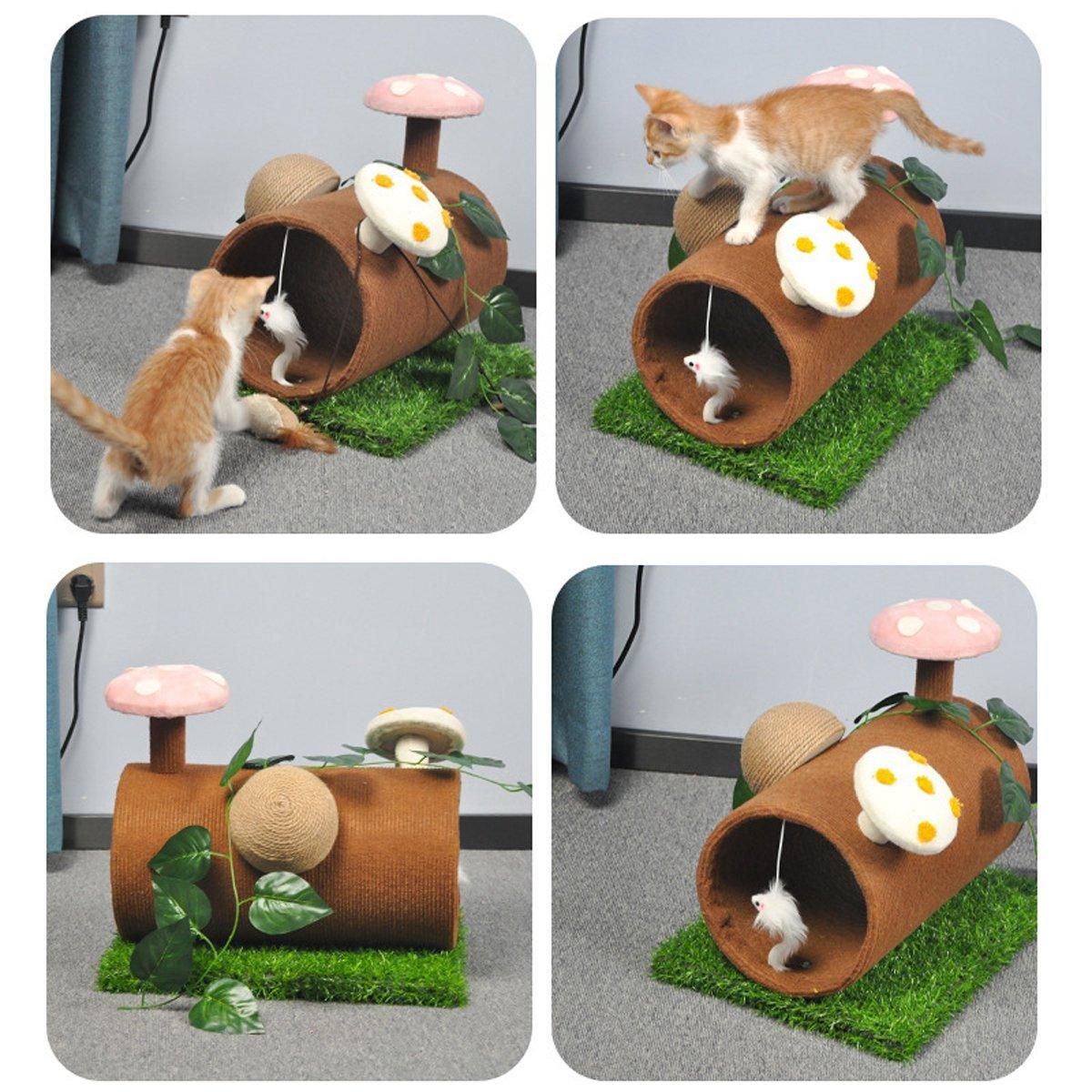 Cat Scratching Tunnel with Hanging Mouse Toy - 43 × 34 × 22 cm