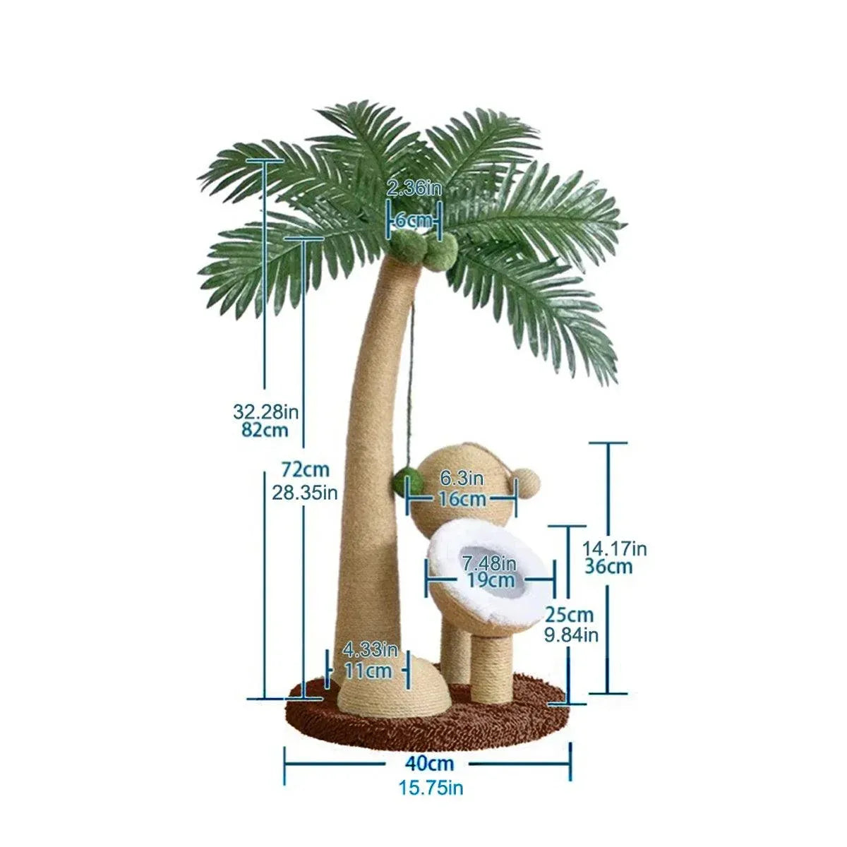 Coconut-Style Cat Scratching & Climbing Post - Green, Single