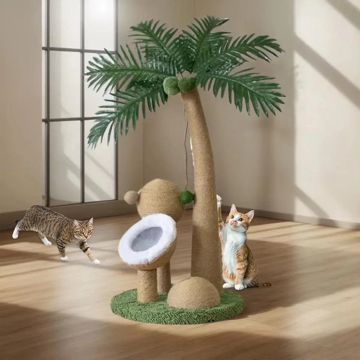 Coconut-Style Cat Scratching & Climbing Post - Green, Single