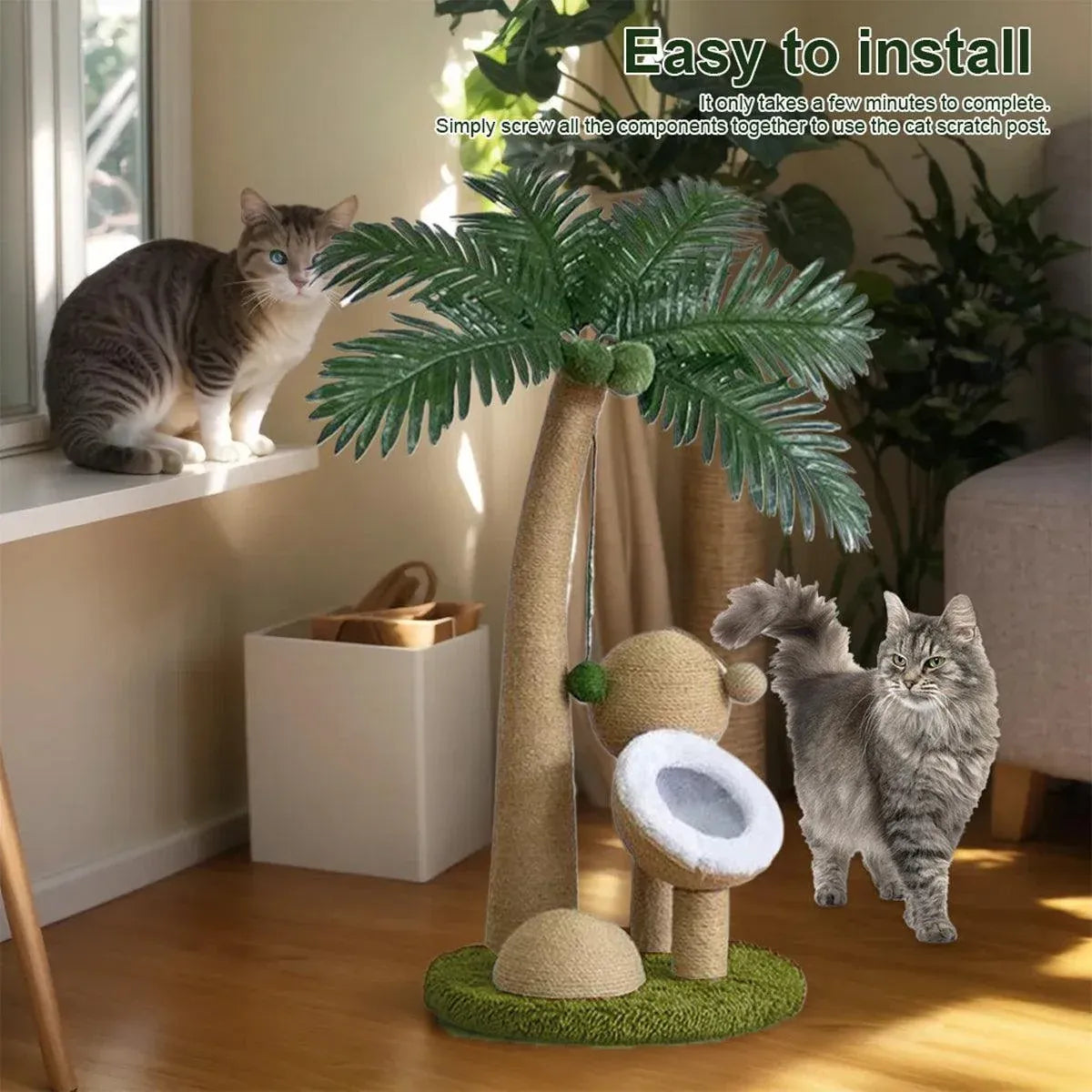 Coconut-Style Cat Scratching & Climbing Post - Green, Single