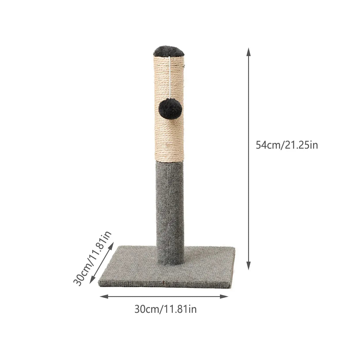 Adjustable Sisal Cat Scratching Post with Toy - Grey, Up to 54 cm